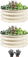 2 Pcs 2x2X1 ft Metal Galvanized Round Raised Garden Bed Kit Outdoor, Cream by Gartist