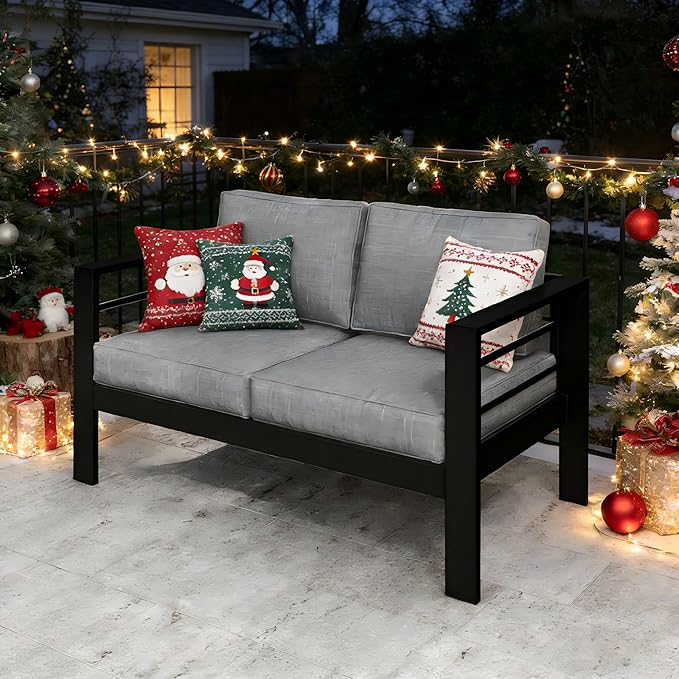 Kiss the Water Outdoor Patio Furniture Loveseat Sofa, All-Weather Metal - Image 7