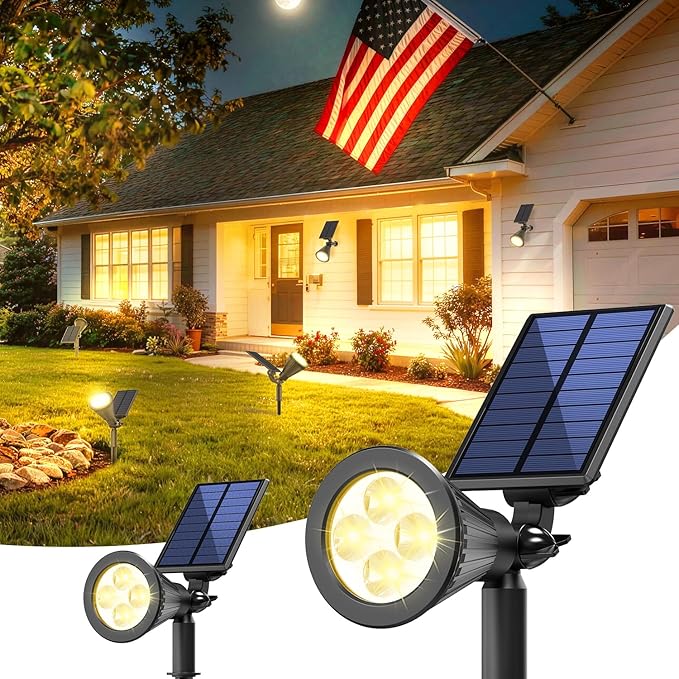 Solar Lights Outdoor Waterproof IP65, 3000K Super Bright LED, 2 Lighting Modes by JEJOT