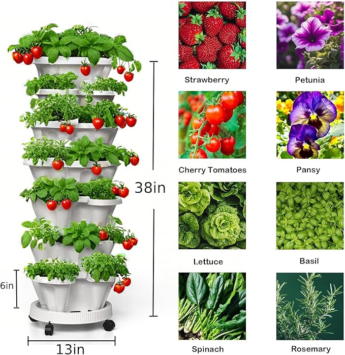 7 Tiered Strawberry Planters 2 Pack, Vertical Stackable Planter, Herb Stacking - Image 3
