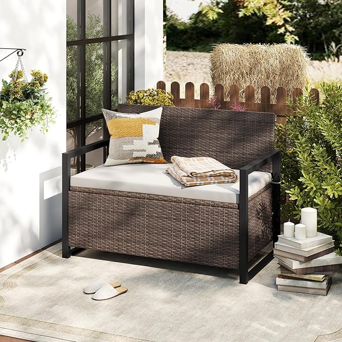 RELAX4LIFE Wicker Outdoor Bench - Image 2