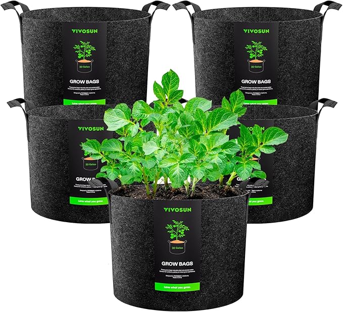 VIVOSUN 5-Pack 30 Gallons Grow Bags, Heavy Duty Thickened Nonwoven Fabric Pots by VIVOSUN