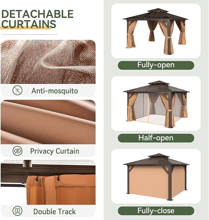 Aoxun 12'x12' Hardtop Gazebo, Aluminum Frame Permanent Pavilion - Image 3