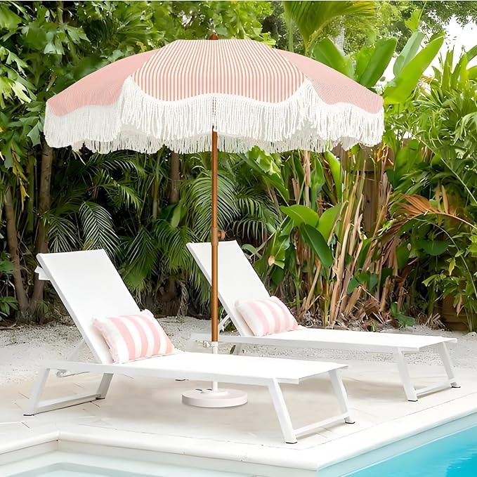 AMMSUN Boho Fringe Umbrella Outdoor Patio, 6.5ft UPF50+ Picnic Umbrella - Image 2