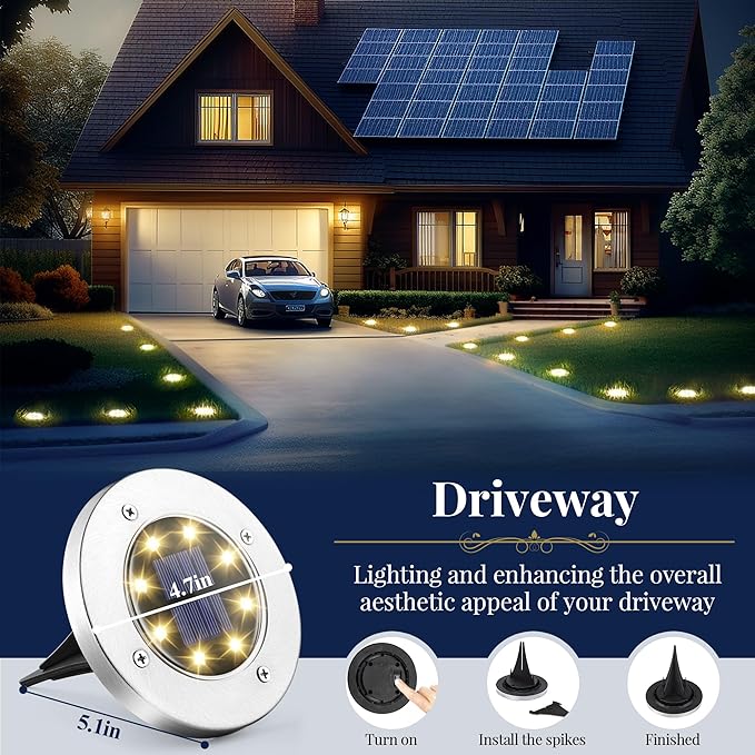SOLPEX Solar Ground Lights, 12 Pack Solar Lights Outdoor Waterproof, 8 LED - Image 5