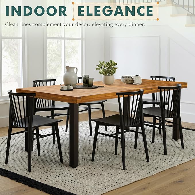 Flamaker Dining Table for 6 Acacia Wood Indoor Outdoor Home Kitchen Table - Image 7