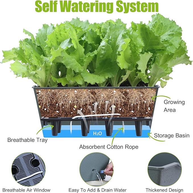 Window Box Planter 6 Pcs, 16.5 Inches Self Watering Rectangle Flower Plant Pots - Image 4