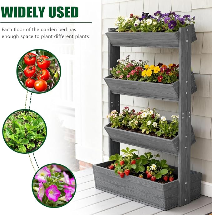 SUNYRISY 4 Tiers Vertical Raised Garden Bed Outdoor Planter Tower, Wooden - Image 5