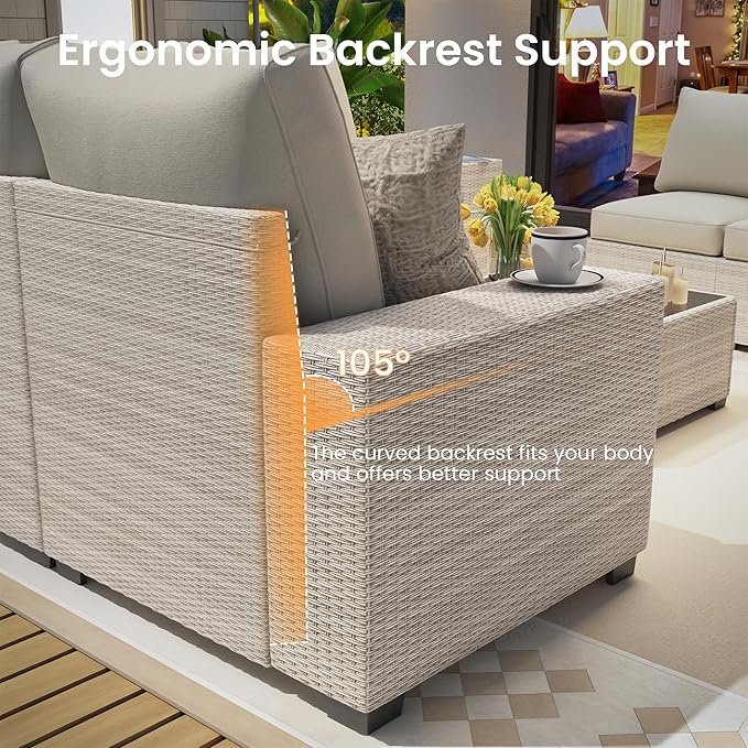 8 Piece Outdoor Patio Furniture Set, Outdoor Sectional Furniture, Rattan & - Image 8