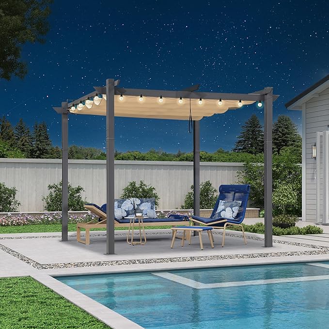 PURPLE LEAF 10' x 10' Aluminum Outdoor Pergola Modern Grape Trellis Retractable by Unknown
