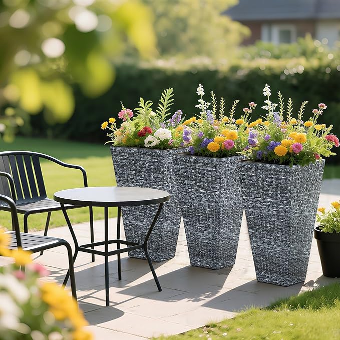 Outsunny Tall Planters for Outdoor Plants Set of 3, 24 in Taper Planters - Image 8