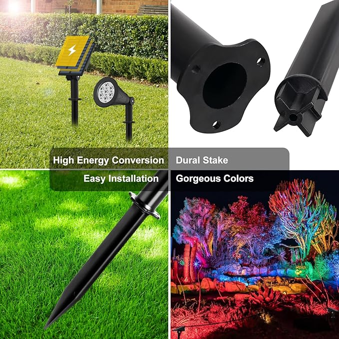 T-SUNUS RGB Solar Landscape Spotlights Christmas, Color Changing Spot Lights - Image 8