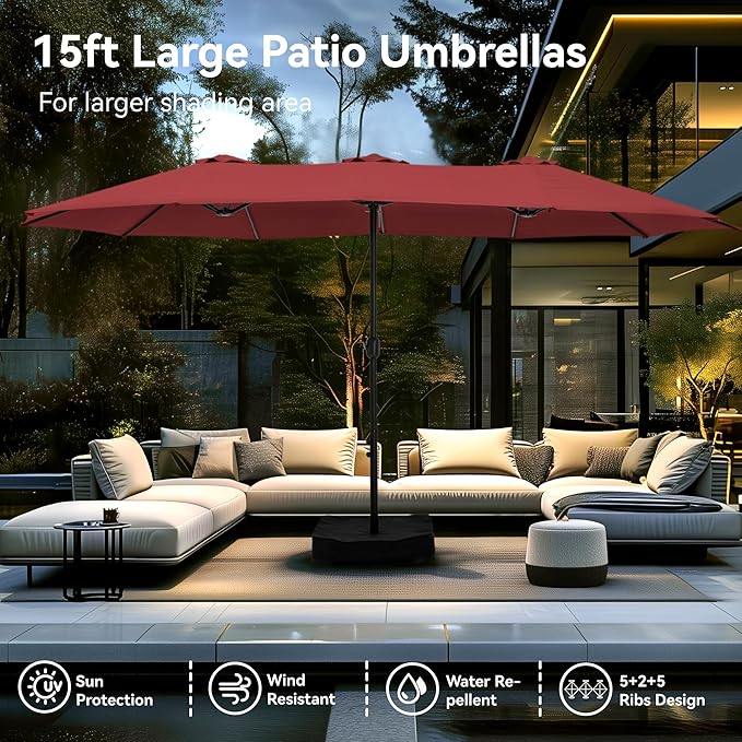 PHI VILLA 15ft Patio Umbrella Double-Sided Outdoor Market Extra Large Umbrella - Image 4