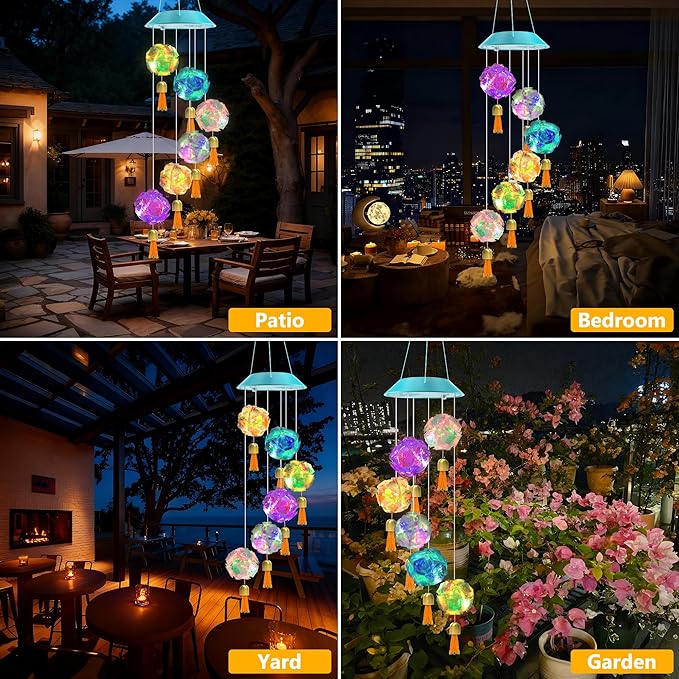 Toodour Solar Wind Chime, Color Changing Hydrangea Ball Wind Chimes LED - Image 6
