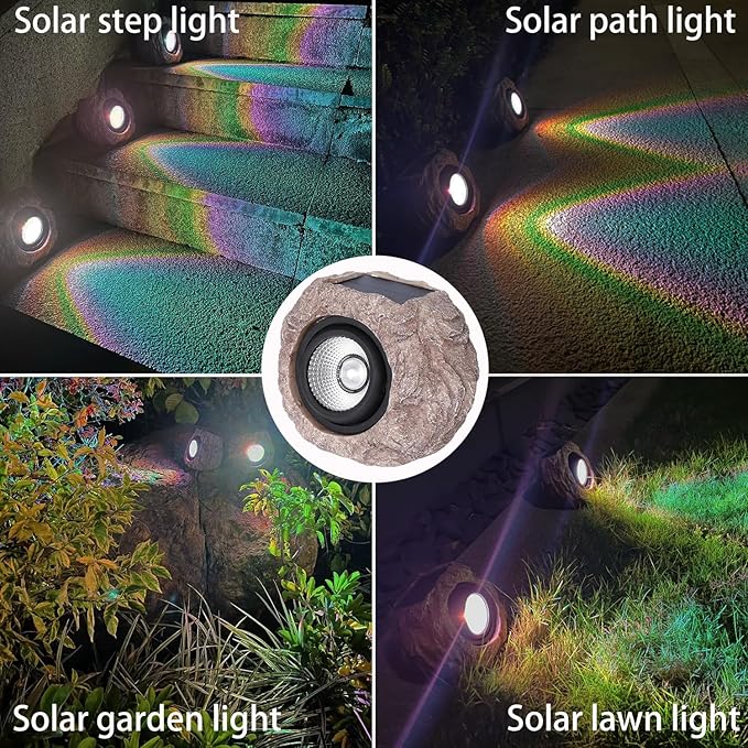 Solar Rock Lights Outdoor Waterproof, 2 Pack LED Colored Garden Rock Solar Light - Image 5