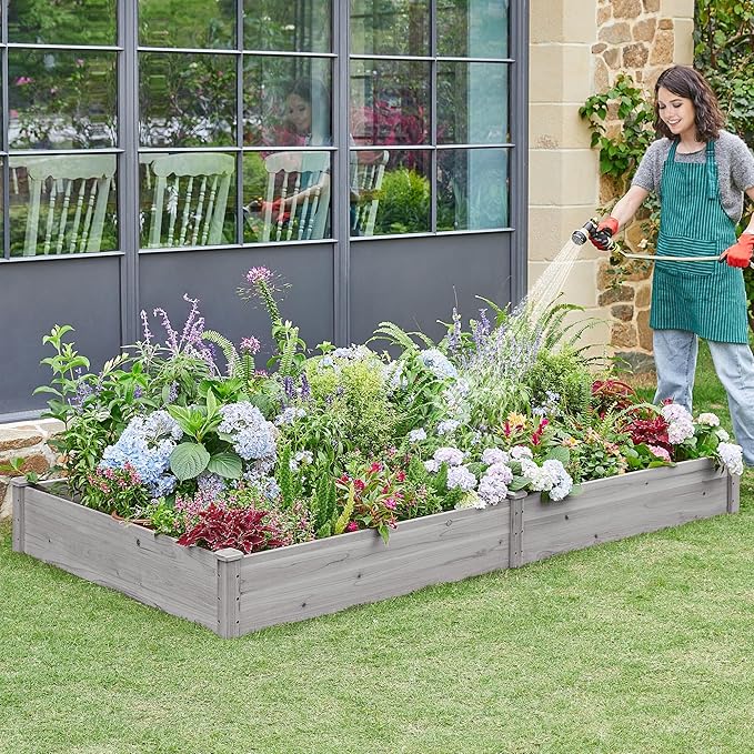Yaheetech 8×4ft Wooden Horticulture Raised Garden Bed Divisible Elevated - Image 2
