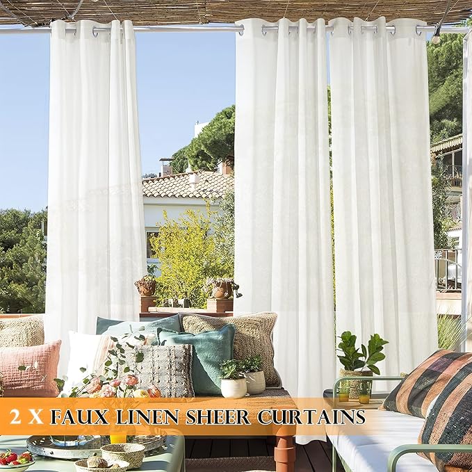 RYB HOME Linen Sheer Outdoor Curtains 84 inch Length 2 Panels Set, Lightweight - Image 3
