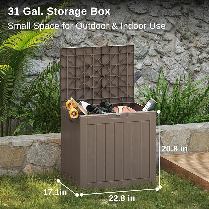 EAST OAK Outdoor Storage Box, 31 Gallon Deck Box, Waterproof Resin Storage Bin - Image 3