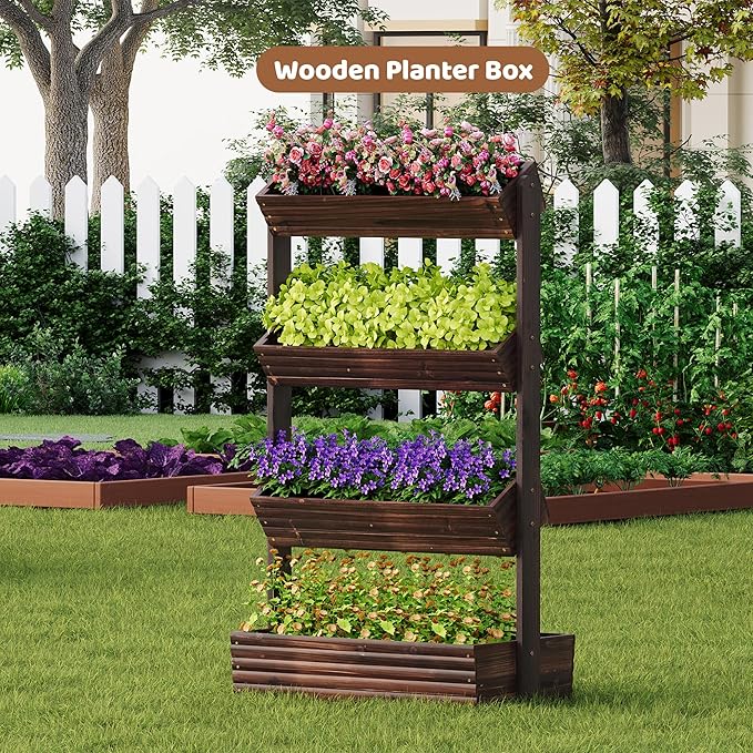 FILWH Wooden Raised Garden Bed Vertical Planter Box, Freestanding Plant Stand - Image 4