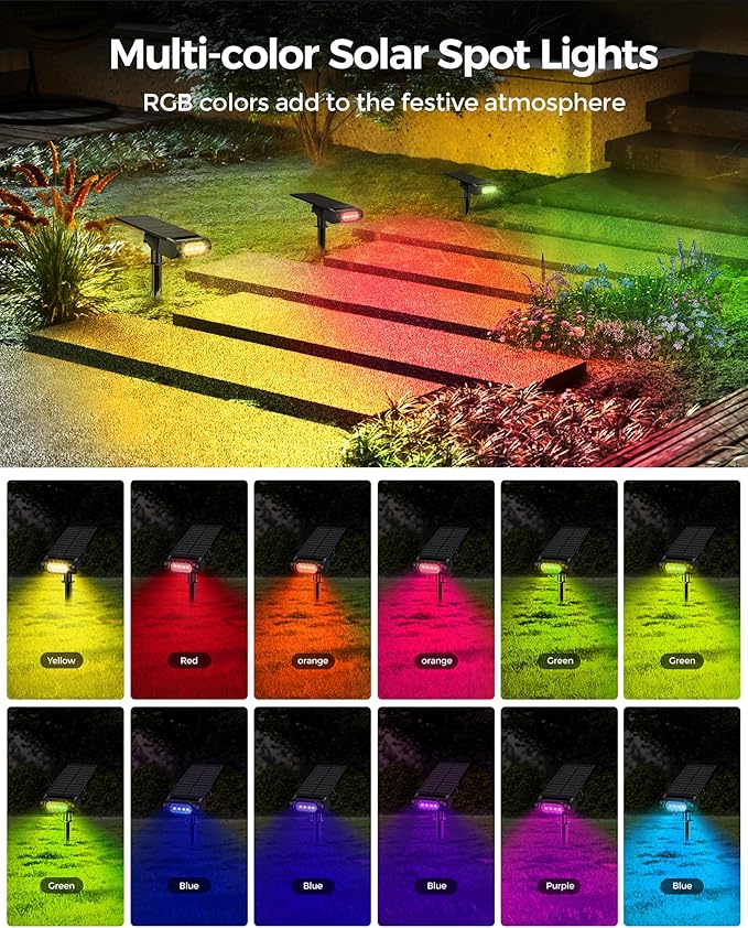 Solar Spot Lights Outdoor, 12 Color Modes Landscape Light Waterproof IP67 - Image 8