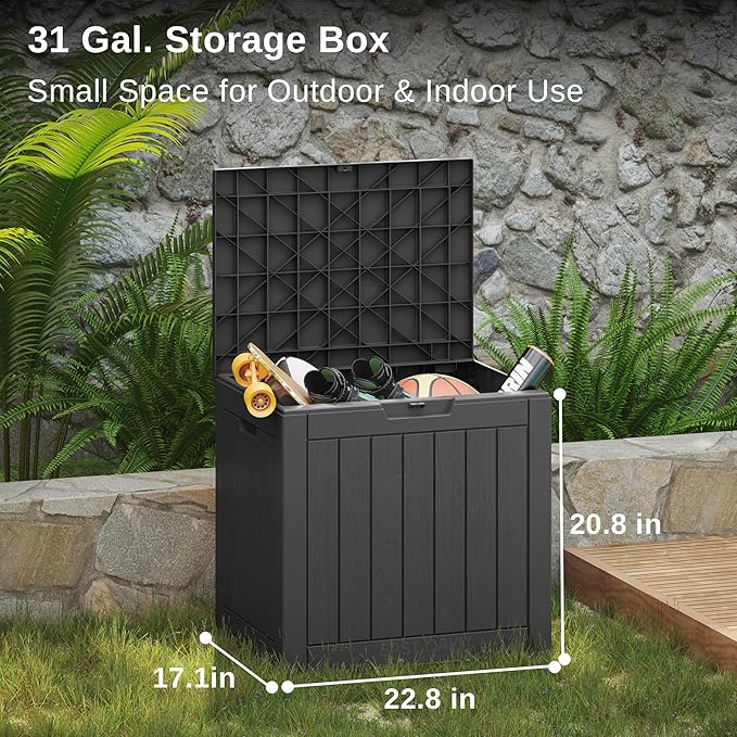 EAST OAK Outdoor Storage Box, 31 Gallon Deck Box, Waterproof Resin Storage Bin - Image 5