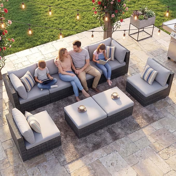 NICESOUL 8 Person Outdoor Patio Furniture Set, Extra Large Wicker Sectional Sofa - Image 3