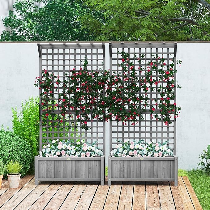 Outsunny Wood Planter with Trellis, Raised Garden Bed - Image 6