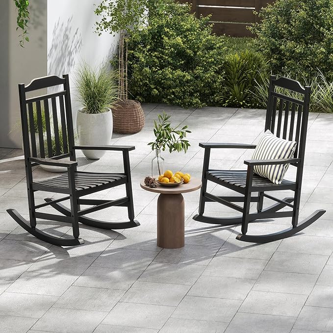 Patio Rocking Chair Outdoor Set of 2, Weather Resistant Poly Resin Oversized - Image 2