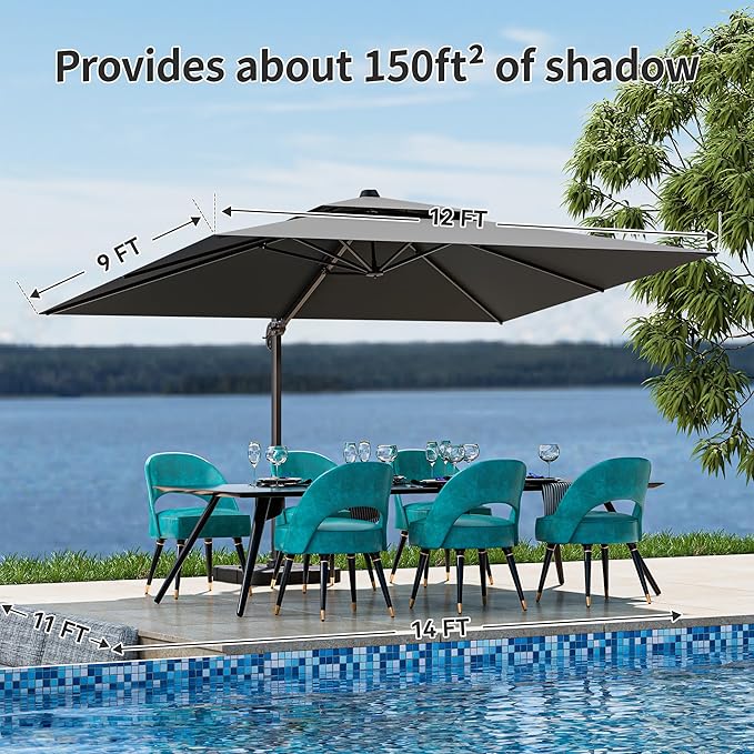 9x12FT Grey Cantilever Outdoor Patio Umbrella - Image 6
