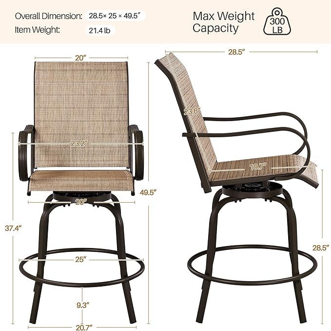 Yaheetech Patio Swivel Barstools Outdoor Chairs Set of 2, High Bistro Stools - Image 3