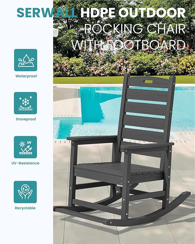 SERWALL Outdoor Rocking Chair, Oversized Rocking Chair - Image 4