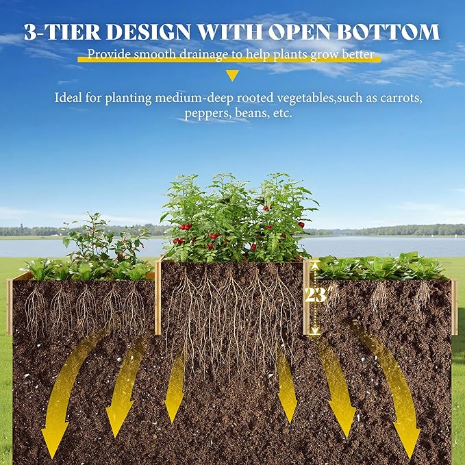 AMERLIFE 2 Tier Raised Garden Bed, Mortise & Tenon Structure 23 Inch Depth Fir - Image 3