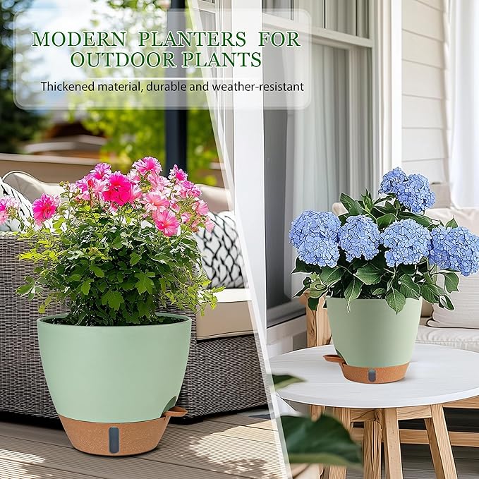 Self Watering Pots for Inoor Ourdoor Plants 10/9/8/7/6.5 Inch Plastic Planters - Image 9