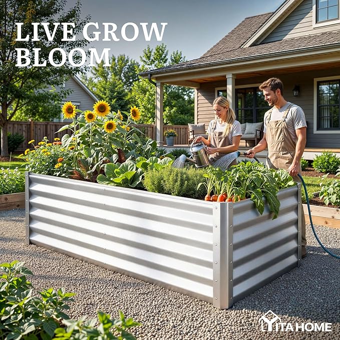YITAHOME 6x3x3ft Large Raised Garden Bed Kit, Galvanized Metal Planter Box - Image 3