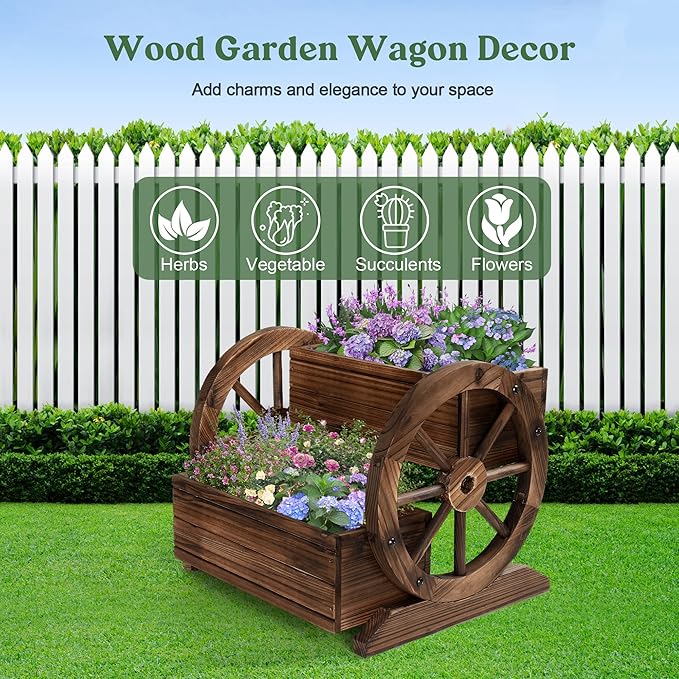 2PCS Wooden Wagon Planter Box, Garden Planter - Image 6