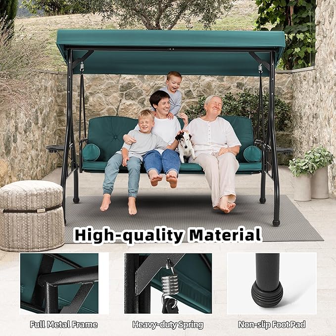 HOMREST 3 Seat Outdoor Porch Swing - Image 4