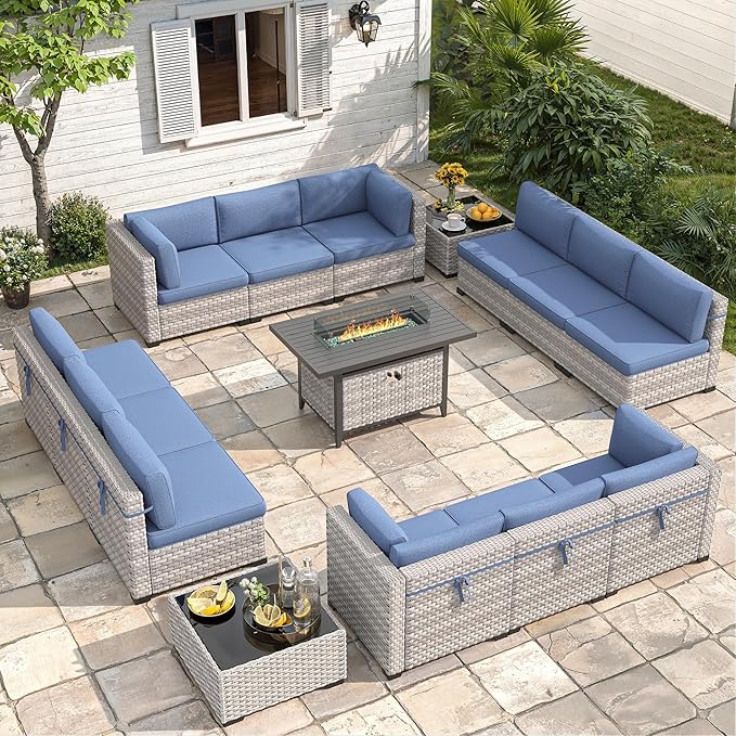 12-Seat Modern Outdoor Wicker Rattan Patio Furniture Set by MASIONBACKYARDS