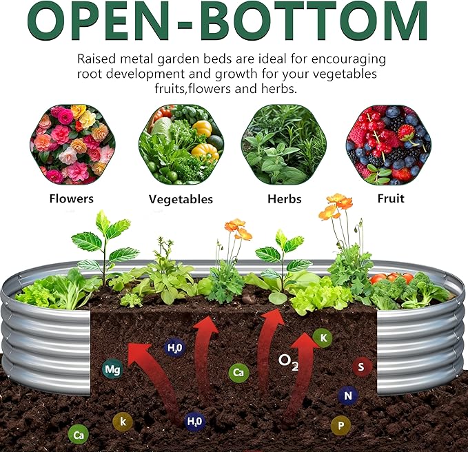 2PCS 8x2x1FT Galvanized Raised Garden Bed Kit, Vegetable Boxes-Oval Metal - Image 3