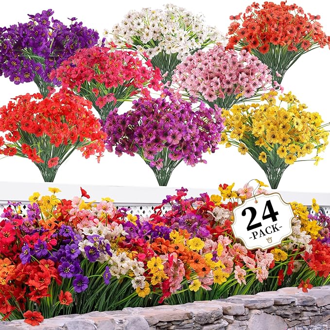 24 Bundles Artificial Flowers for Outdoors/Indoors, Fake Flowers Plants for by ColoPlay