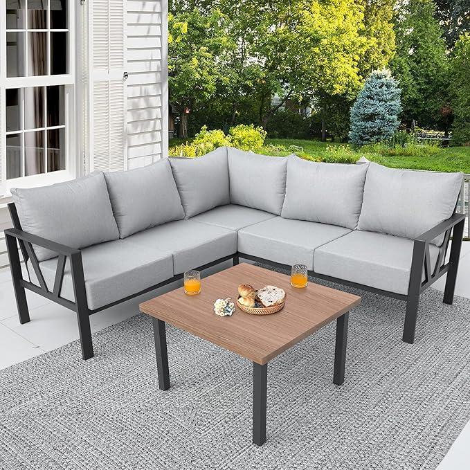 Outdoor Furniture Set, 6 Pieces Outdoor Couch Sectional, L Shaped Metal Patio by COMLAXFIELD