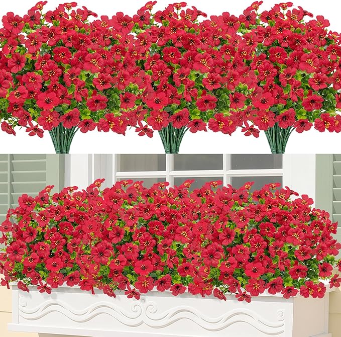 Bassion Artificial Flowers for Outdoors, 24 Bundles UV Resistant Fake Flowers by Bassion