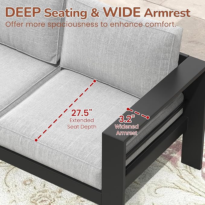 Solaste Aluminum Outdoor Couch, 3-Seat Metal Outdoor Sofa - Image 3