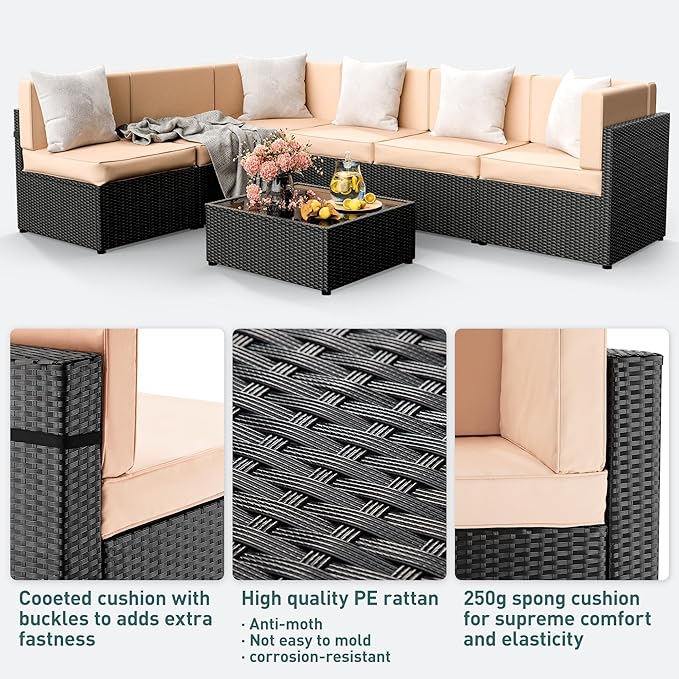 Pamapic 7 Pieces Outdoor Sectional Furniture，Wicker Patio sectional Furniture - Image 6