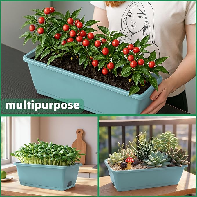 Window Box Planter, 12 Pack Plastic Vegetable Flower Planters Boxes 17 Inches - Image 6