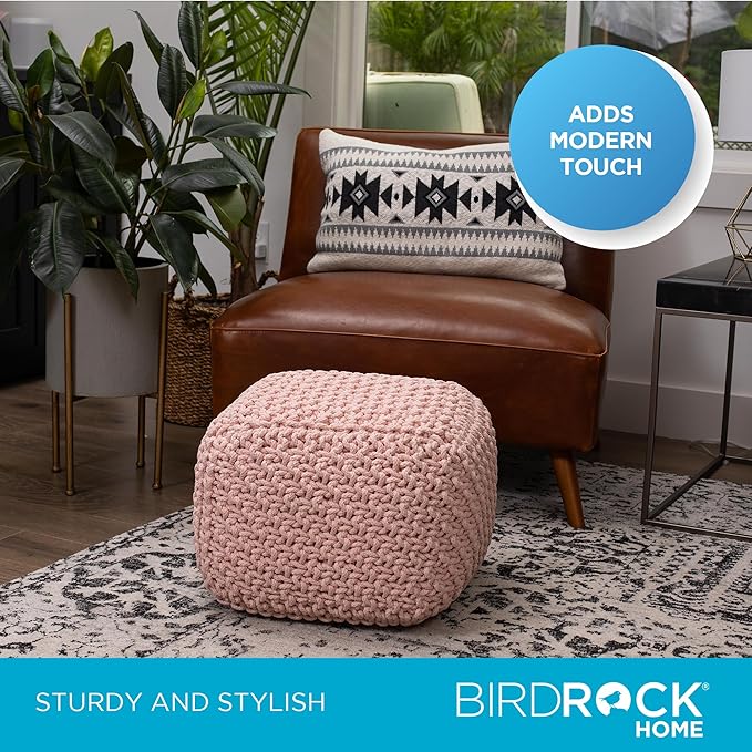 BIRDROCK HOME Square Pouf Ottoman | Cotton Braided Foot Stool - Image 5