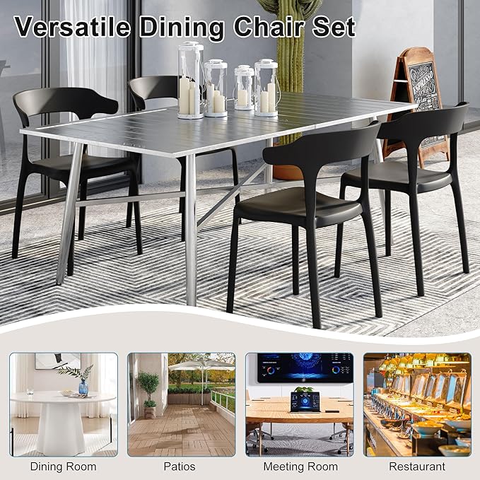 VECELO 4 Pack Plastic Stacking Chairs, Stackable Dining Chairs - Image 7