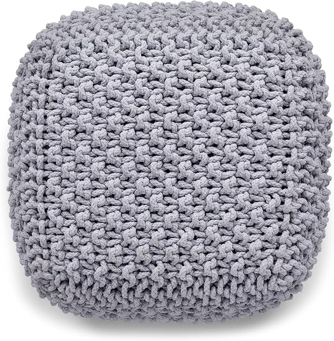 BIRDROCK HOME Square Pouf Ottoman | Cotton Braided Foot Stool - Image 9