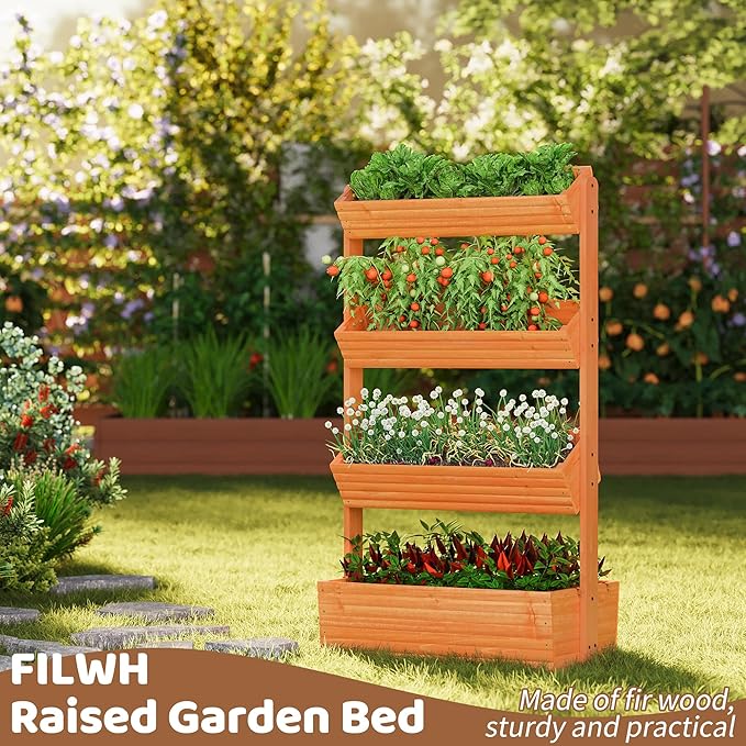 FILWH Wooden Raised Garden Bed Vertical Planter Box, Freestanding Plant Stand - Image 2