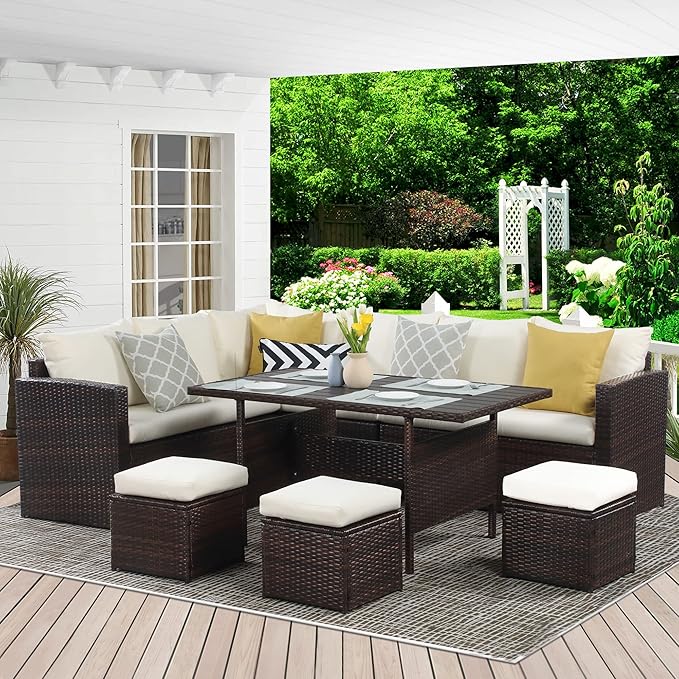 Wisteria Lane Patio Furniture Set, 7 Piece Outdoor Dining Sectional Sofa - Image 8