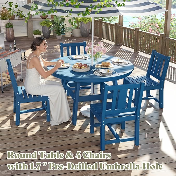 AMERLIFE 5 Piece HDPE Outdoor Dining Table & Chairs Set, All-Weather Patio - Image 3